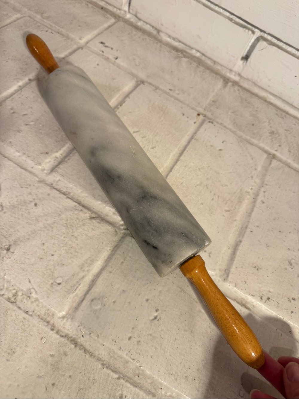 Grey Marble Heavy Rolling Pin with Wooden Handles - 18" Long
